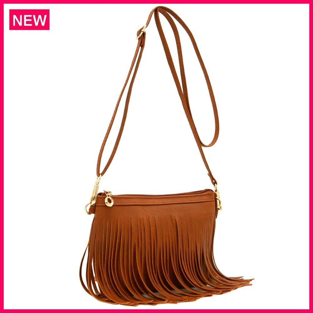 Small Fringe Crossbody Bag with Adjustable Strap and Wrist Strap